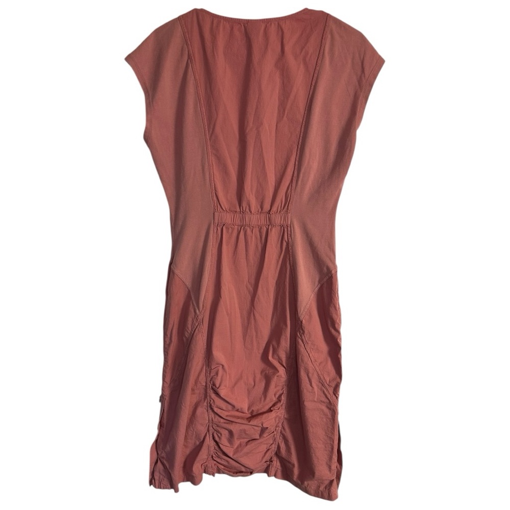 XCVI V Neck Capsleeve Ruched Dress Bottom Button Detail‎ Cotton Rust Red Small - Picture 2 of 5